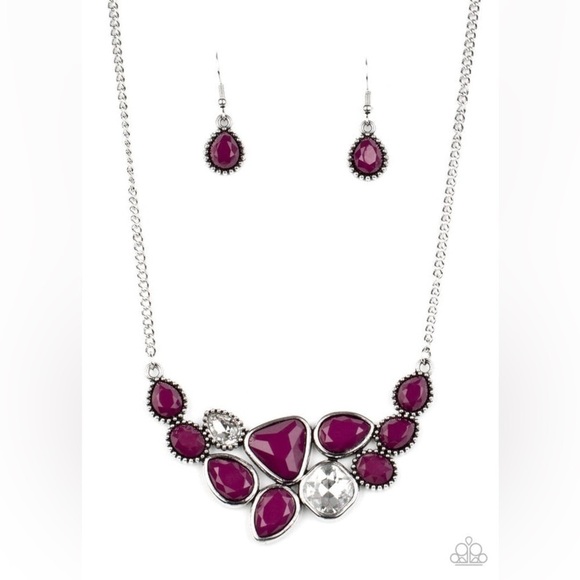 Paparazzi Breathtaking Brilliance Purple and Rhinestone Silver Chain Necklace - Picture 1 of 4